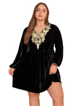 Load image into Gallery viewer, Plus Size Lace Detail V-Neck Long Sleeve Mini Dress