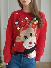 Load image into Gallery viewer, Reindeer Round Neck Long Sleeve Sweater