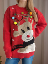 Load image into Gallery viewer, Reindeer Round Neck Long Sleeve Sweater