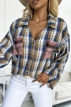 Load image into Gallery viewer, Women Plaid Pattern Asymmetric Buttons Shirt