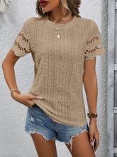 Load image into Gallery viewer, Full Size Eyelet Round Neck Short Sleeve Top