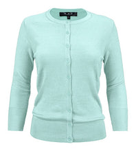 Load image into Gallery viewer, Crewneck Button Down Knit Cardigan Sweater 3/4 Sleeves