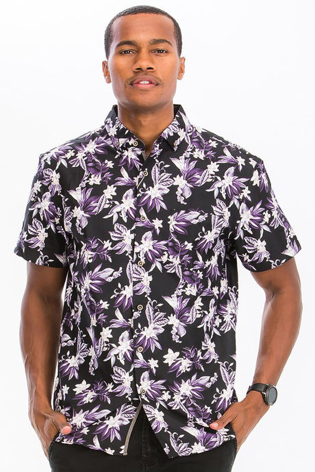 Men's Print Hawaiian Button-Down Shirt
