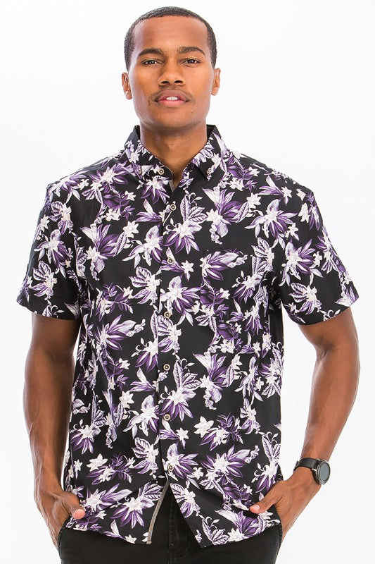 Men's Print Hawaiian Button-Down Shirt