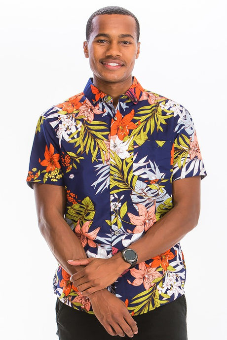 Men's Print Hawaiian Button-Down Shirt
