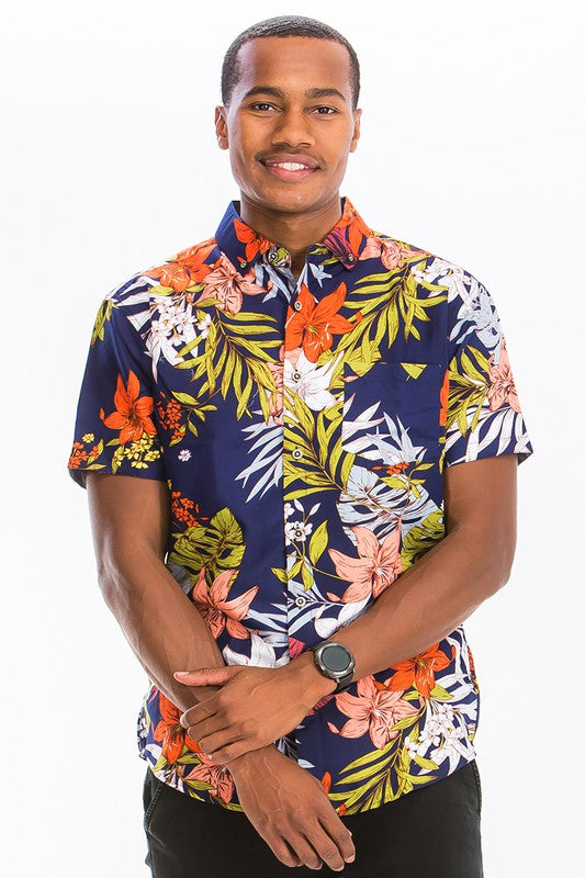 Men's Print Hawaiian Button-Down Shirt