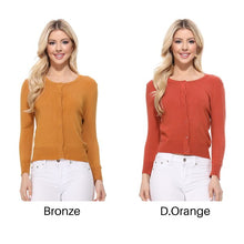 Load image into Gallery viewer, Crew neck Button Down Cardigan Sweater 3/4 sleeve