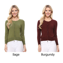 Load image into Gallery viewer, Crew neck Button Down Cardigan Sweater 3/4 sleeve