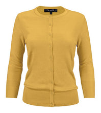 Load image into Gallery viewer, Crewneck Button Down Knit Cardigan Sweater 3/4 Sleeves