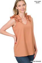 Load image into Gallery viewer, Woven Wool Dobby Ruffle Trim Sleeveless Top