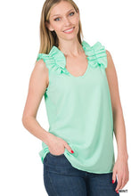 Load image into Gallery viewer, Woven Wool Dobby Ruffle Trim Sleeveless Top