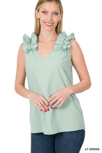 Load image into Gallery viewer, Woven Wool Dobby Ruffle Trim Sleeveless Top