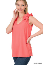 Load image into Gallery viewer, Woven Wool Dobby Ruffle Trim Sleeveless Top