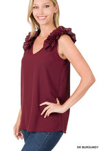 Load image into Gallery viewer, Woven Wool Dobby Ruffle Trim Sleeveless Top