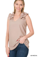 Load image into Gallery viewer, Woven Wool Dobby Ruffle Trim Sleeveless Top