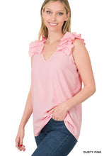 Load image into Gallery viewer, Woven Wool Dobby Ruffle Trim Sleeveless Top