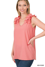 Load image into Gallery viewer, Woven Wool Dobby Ruffle Trim Sleeveless Top