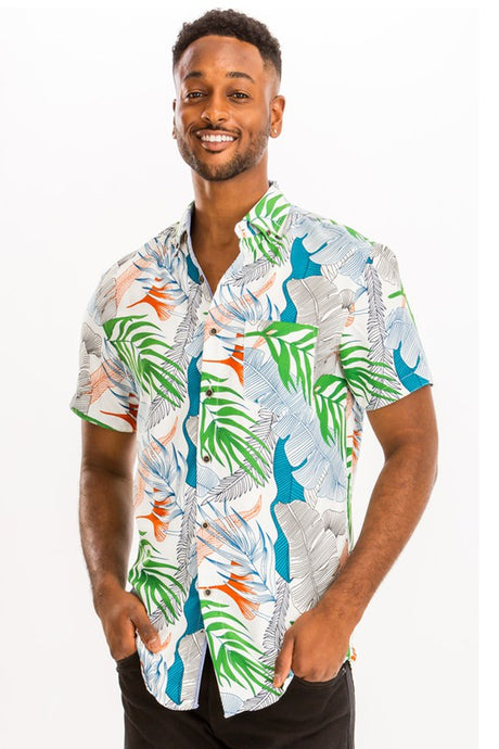 Men's Print Hawaiian Button-Down Shirt
