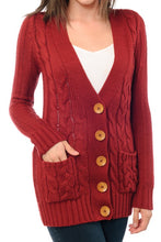 Load image into Gallery viewer, Cable Knitted Cardigan Sweater with Pockets