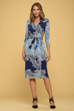 Load image into Gallery viewer, Print V neck Jersey Wrap Dress with Tie