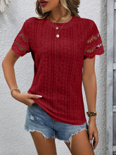 Load image into Gallery viewer, Full Size Eyelet Round Neck Short Sleeve Top