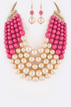 Load image into Gallery viewer, 2 Tone Layered Pearls Strand Necklace Set