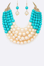 Load image into Gallery viewer, 2 Tone Layered Pearls Strand Necklace Set