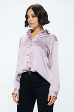 Load image into Gallery viewer, Stretch Satin V neck Blouse with Collar