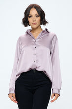 Load image into Gallery viewer, Stretch Satin V neck Blouse with Collar