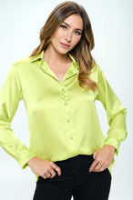 Load image into Gallery viewer, Stretch Satin V neck Blouse with Collar