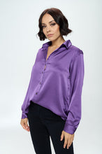 Load image into Gallery viewer, Stretch Satin V neck Blouse with Collar