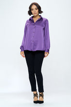 Load image into Gallery viewer, Stretch Satin V neck Blouse with Collar