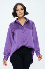 Load image into Gallery viewer, Stretch Satin V neck Blouse with Collar