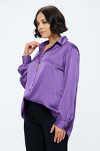 Load image into Gallery viewer, Stretch Satin V neck Blouse with Collar