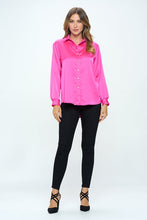 Load image into Gallery viewer, Stretch Satin V neck Blouse with Collar
