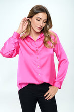 Load image into Gallery viewer, Stretch Satin V neck Blouse with Collar