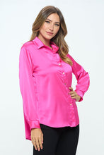 Load image into Gallery viewer, Stretch Satin V neck Blouse with Collar