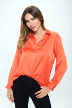 Load image into Gallery viewer, Stretch Satin V neck Blouse with Collar