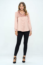 Load image into Gallery viewer, Stretch Satin V neck Blouse with Collar
