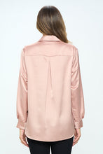 Load image into Gallery viewer, Stretch Satin V neck Blouse with Collar