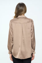 Load image into Gallery viewer, Stretch Satin V neck Blouse with Collar