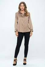 Load image into Gallery viewer, Stretch Satin V neck Blouse with Collar
