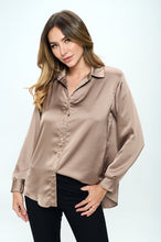 Load image into Gallery viewer, Stretch Satin V neck Blouse with Collar