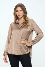Load image into Gallery viewer, Stretch Satin V neck Blouse with Collar
