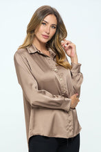 Load image into Gallery viewer, Stretch Satin V neck Blouse with Collar
