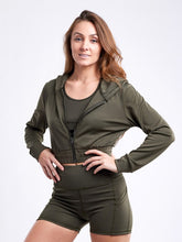 Load image into Gallery viewer, Athletic Zip-Up Crop Hoodie Jacket