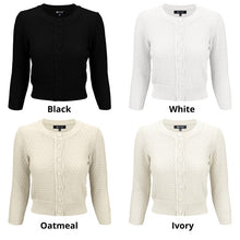 Load image into Gallery viewer, 3/4 Sleeve Cute Pattern Cropped Cardigan Sweater