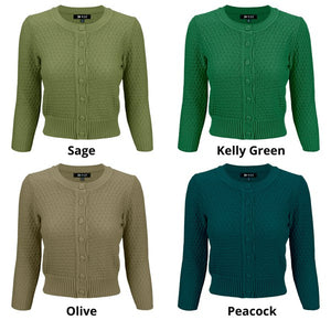 3/4 Sleeve Cute Pattern Cropped Cardigan Sweater