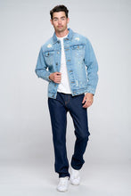 Load image into Gallery viewer, Men&#39;s Denim Jacket with Distressed Light Washed