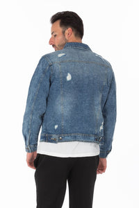 Men's Denim Jacket with Distressed Medium Washed